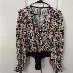 Floral V-Neck Bodysuit - Multicolor